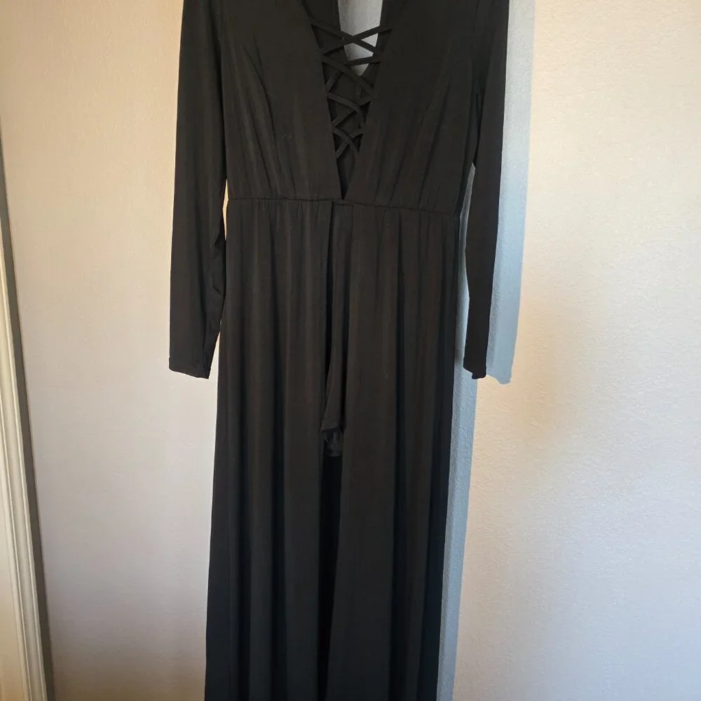 Venus Womens Black Lace Up Long Sleeve Romper Jumpsuit Size Large - Picture 2 of 7